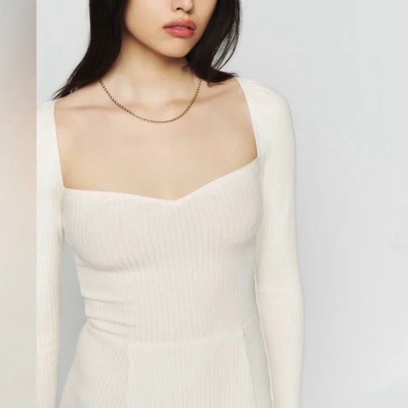 Reformation Cream Long Sleeve Dress - Picture 2 of 8